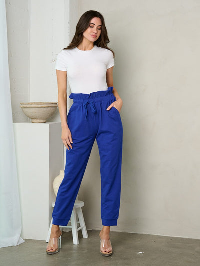 WOMEN'S ELASTIC WAIST SELF TIE POCKETS JOGGER PANTS