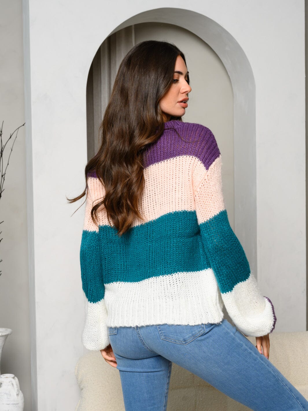 WOMEN'S LONG SLEEVE COLORBLOCK SWEATER