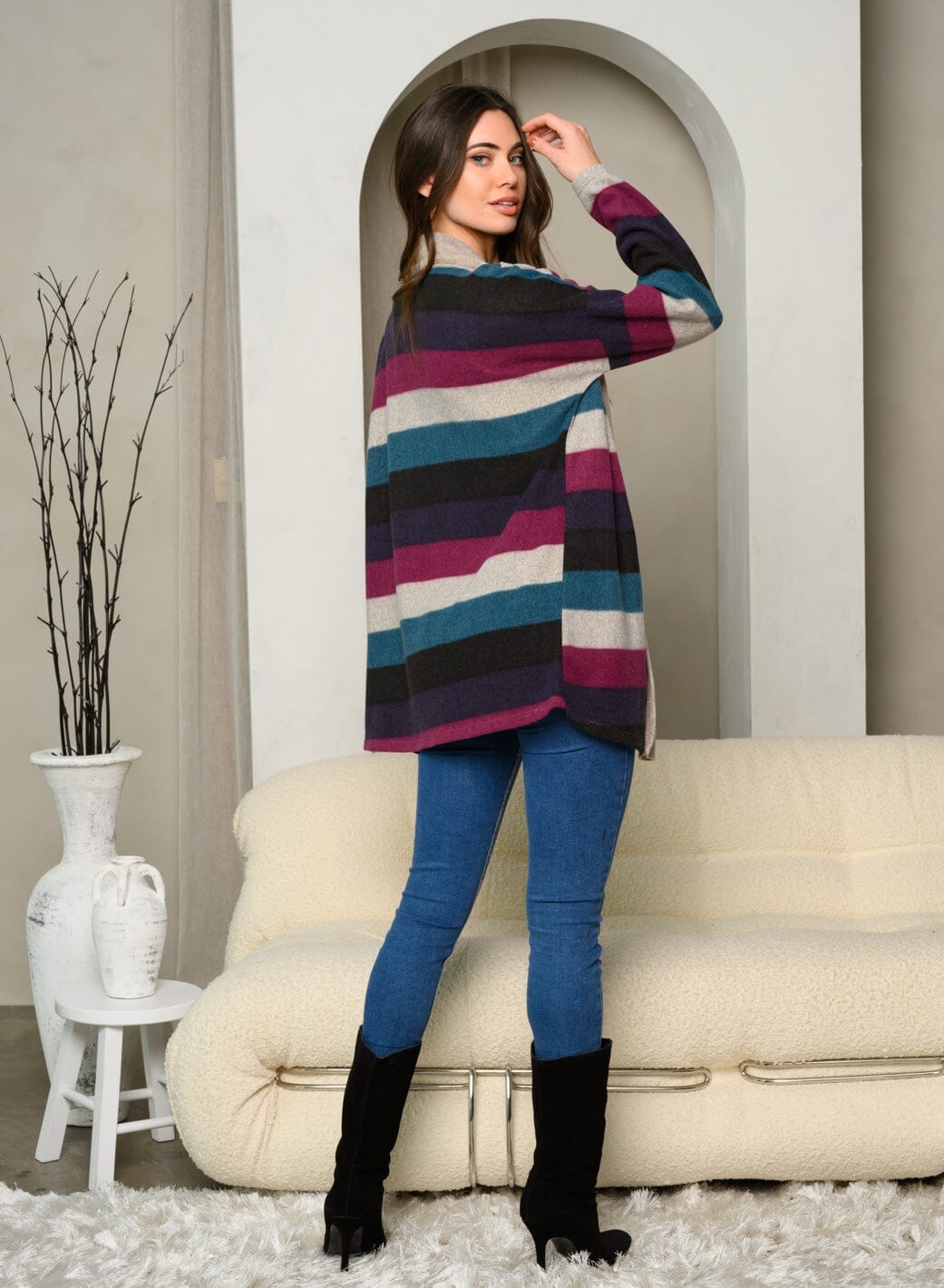 WOMEN'S LONG SLEEVE COLORBLOCK OPEN FRONT CARDIGAN
