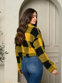 WOMEN'S LONG SLEEVE PLAID PRINT HALF ZIP UP SWEATER