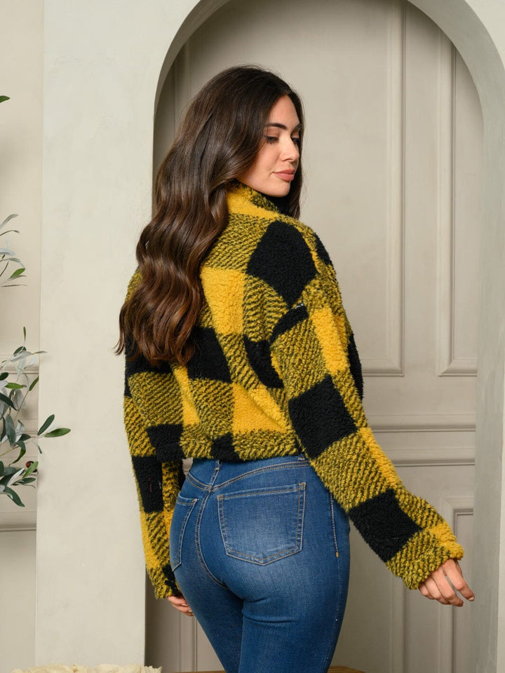 WOMEN'S LONG SLEEVE PLAID PRINT HALF ZIP UP SWEATER