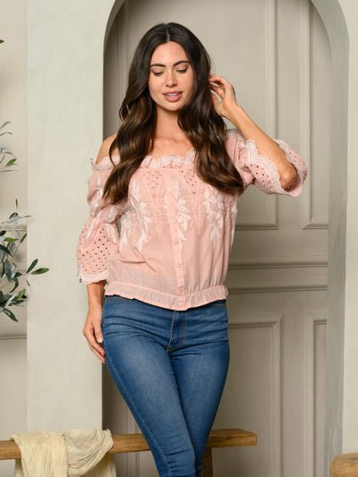 WOMEN'S OFF SHOULDER EMBROIDERY TOP