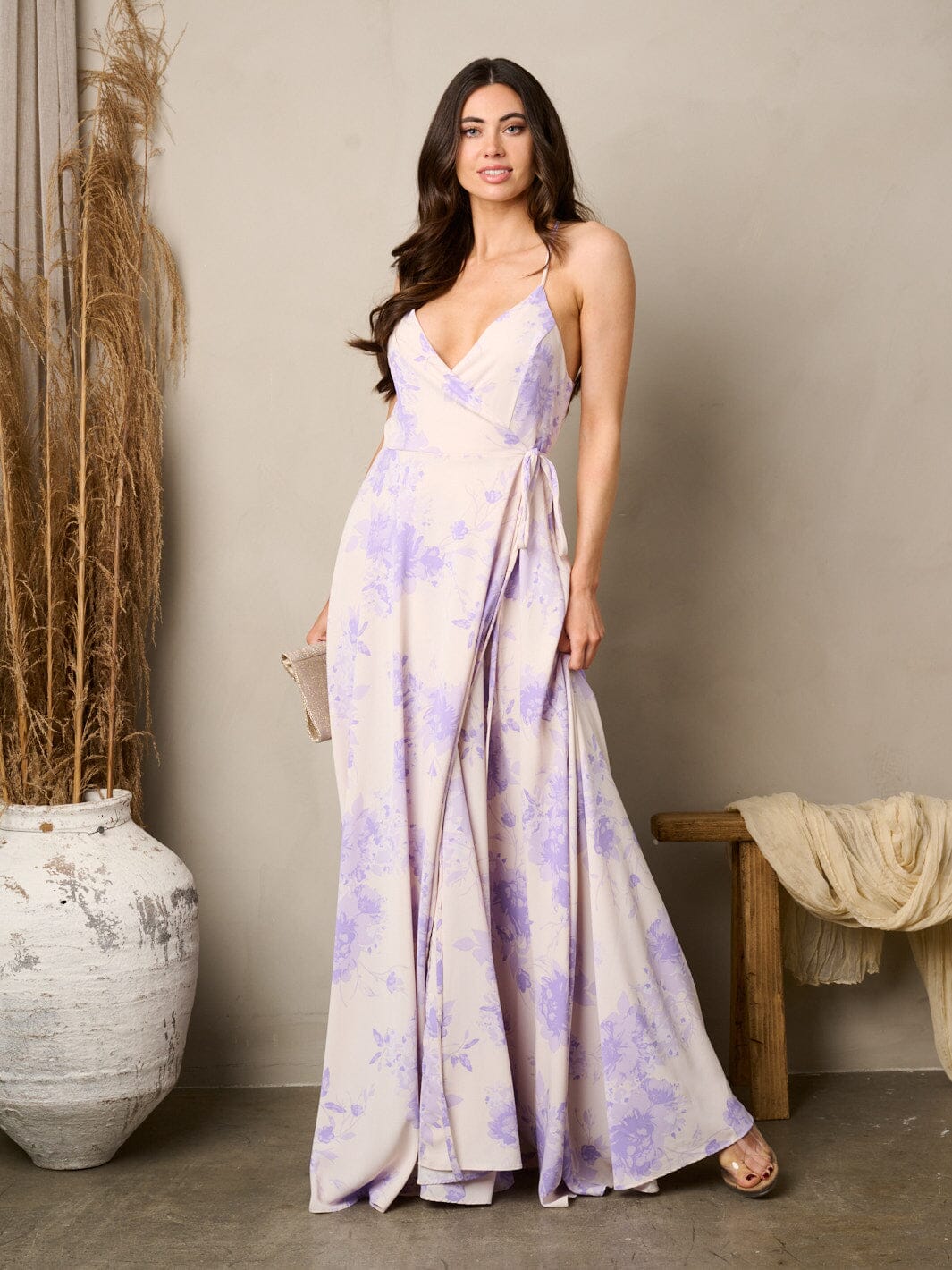 WOMEN'S SLEEVELESS SELF TIE WRAP MAXI DRESS