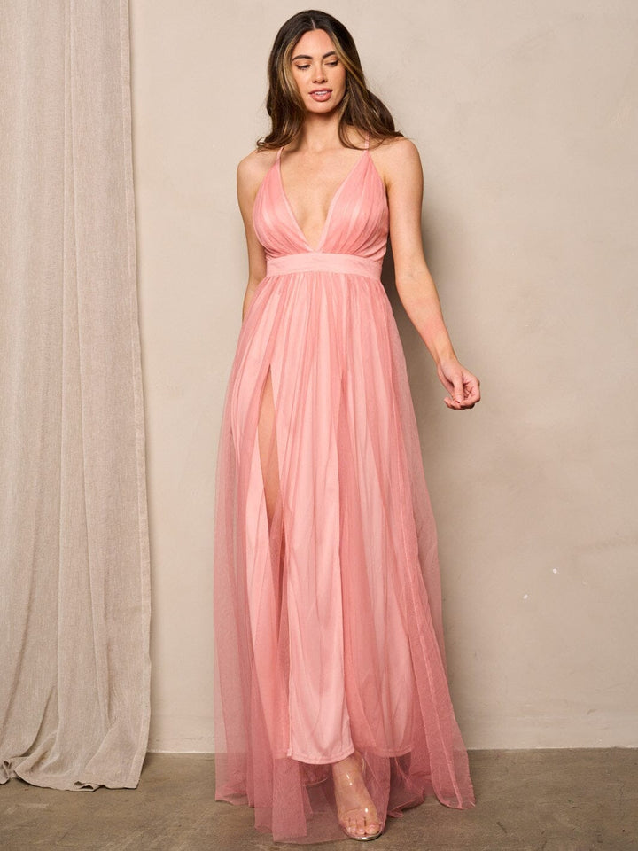 WOMEN'S SLEEVELESS V-NECK OPEN BACK MAXI GOWN DRESS