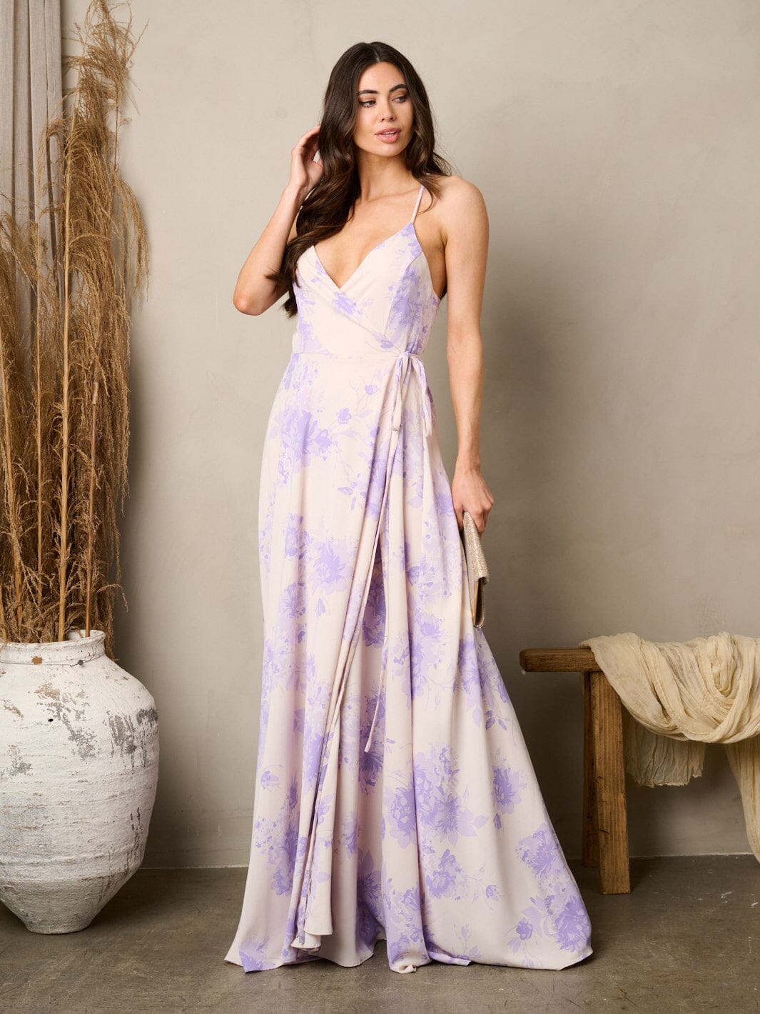 WOMEN'S SLEEVELESS SELF TIE WRAP MAXI DRESS