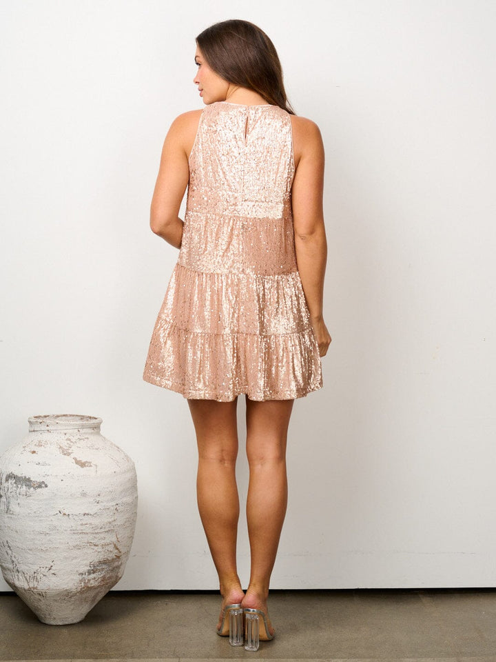 WOMEN'S SLEEVELESS TIERED SEQUINS MINI DRESS