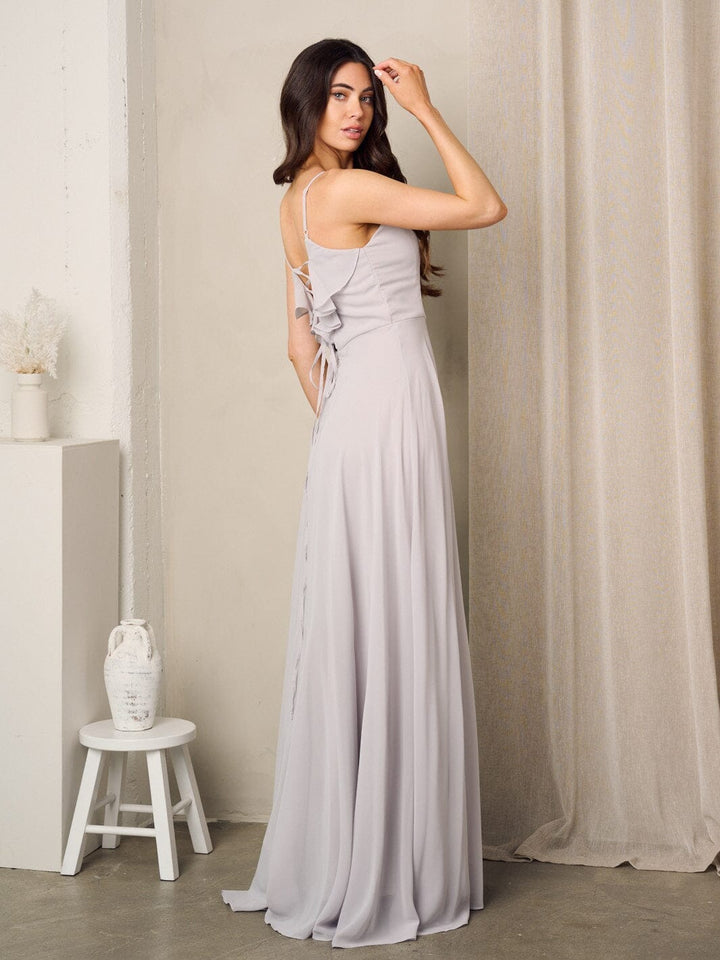 WOMEN'S SLEEVELESS V-NECK BACK DETAILED MAXI GOWN DRESS