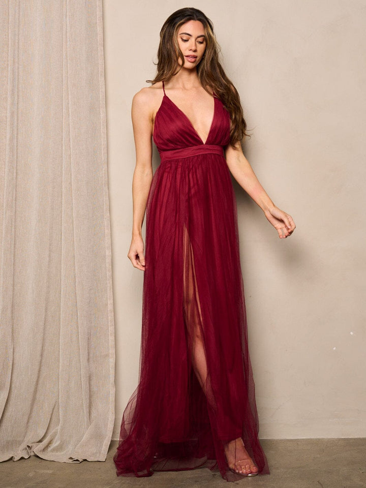 WOMEN'S SLEEVELESS V-NECK OPEN BACK MAXI GOWN DRESS