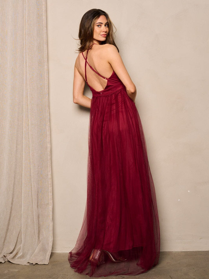 WOMEN'S SLEEVELESS V-NECK OPEN BACK MAXI GOWN DRESS