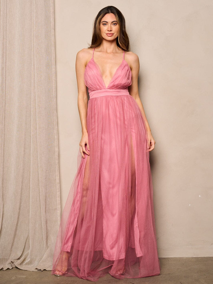 WOMEN'S SLEEVELESS V-NECK OPEN BACK MAXI GOWN DRESS