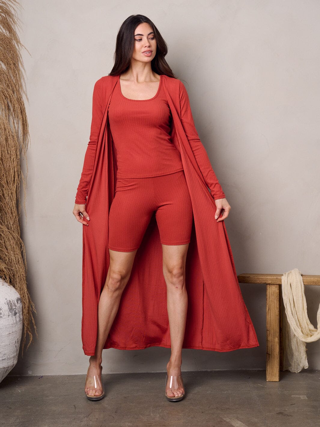 WOMEN'S TANK TOP WITH CARDIGAN & SHORTS 3PC. SET