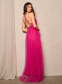 WOMEN'S SLEEVELESS V-NECK OPEN BACK MAXI GOWN DRESS