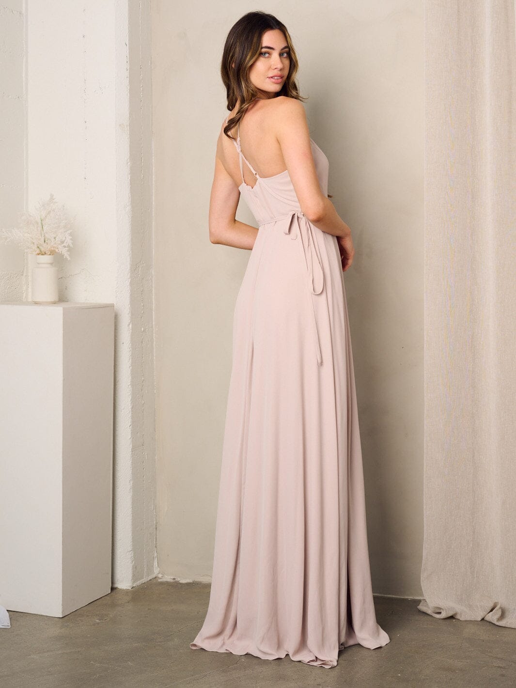 WOMEN'S SLEEVELESS SURPLICE SELF TIE MAXI DRESS