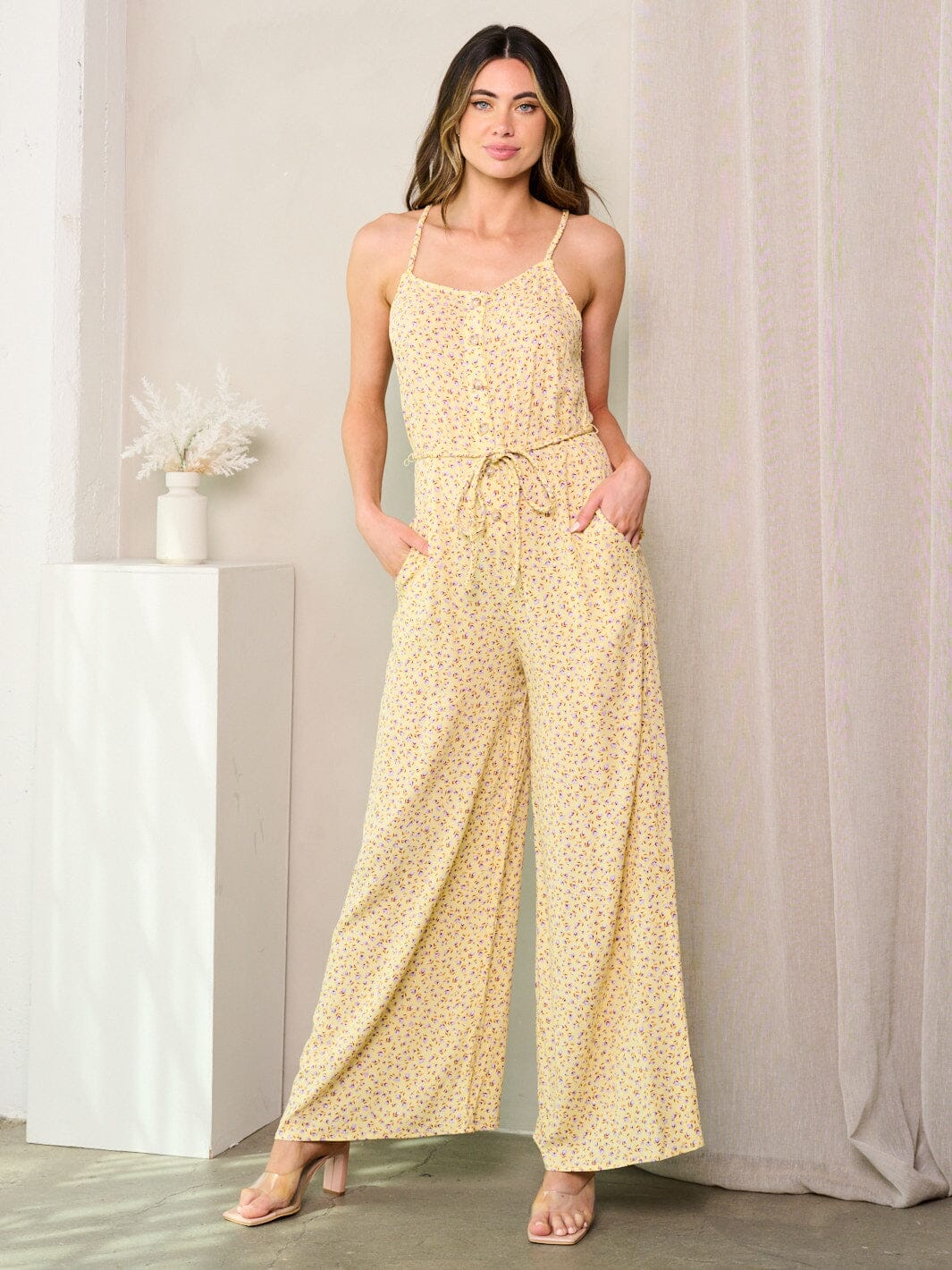 WOMEN'S SLEEVELESS POCKETS FLORAL JUMPSUIT