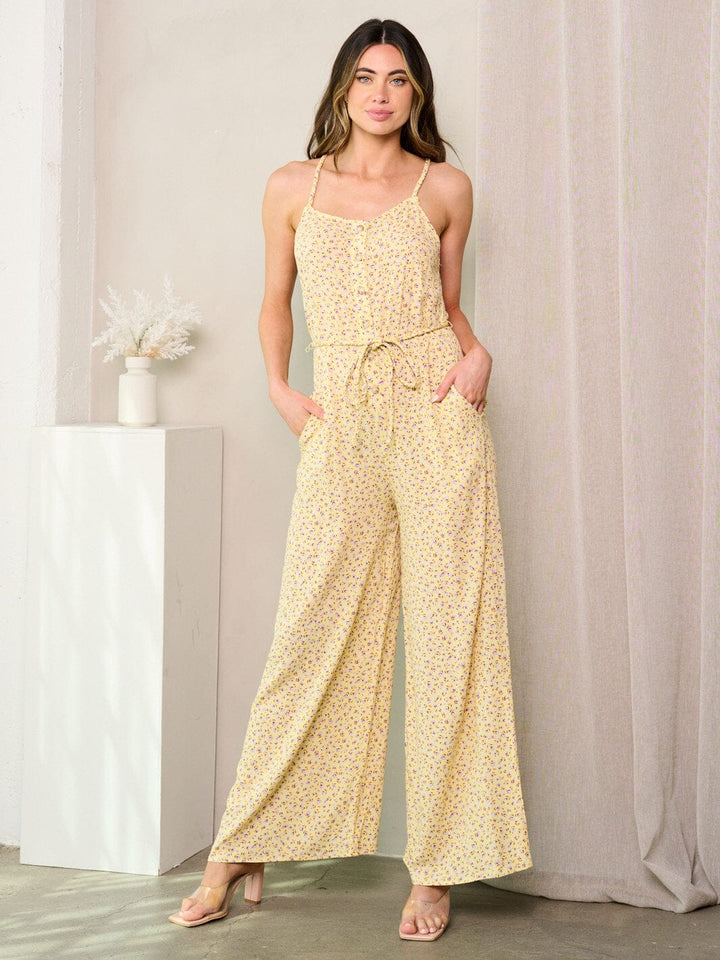 WOMEN'S SLEEVELESS POCKETS FLORAL JUMPSUIT
