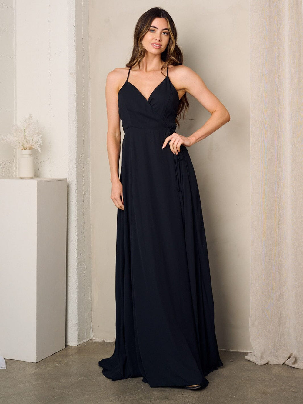 WOMEN'S SLEEVELESS SURPLICE SELF TIE MAXI DRESS