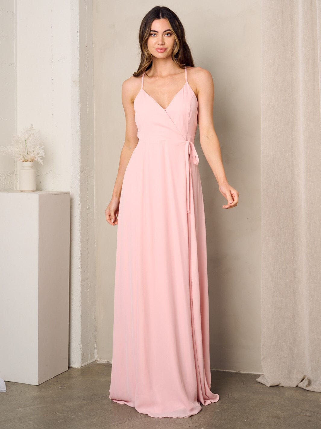 WOMEN'S SLEEVELESS SURPLICE SELF TIE MAXI DRESS