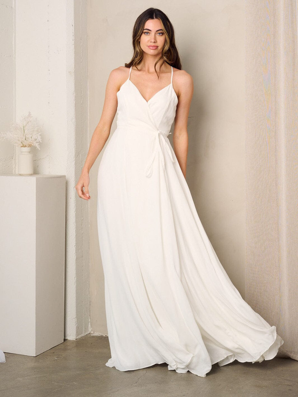 WOMEN'S SLEEVELESS SURPLICE SELF TIE MAXI DRESS