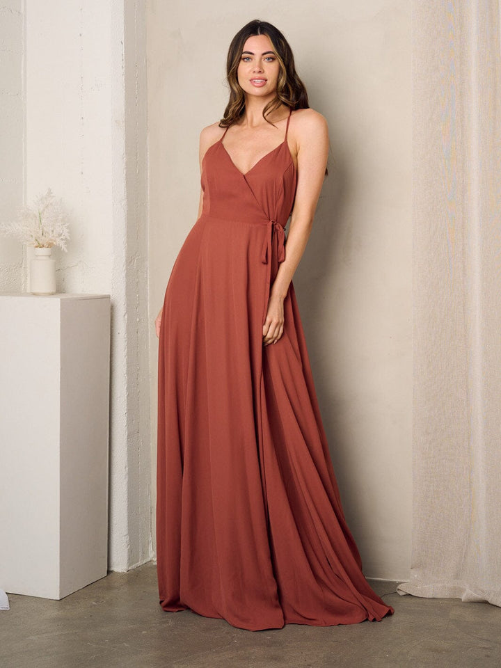 WOMEN'S SLEEVELESS SURPLICE SELF TIE MAXI DRESS