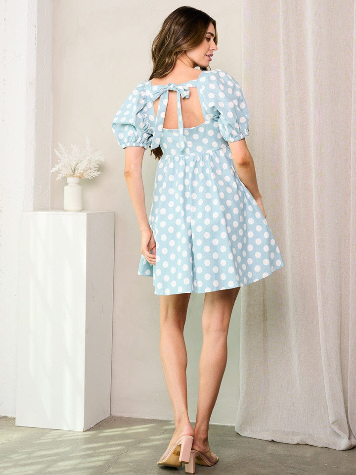 WOMEN'S SHORT PUFF SLEEVE POLKA DOTS MINI DRESS