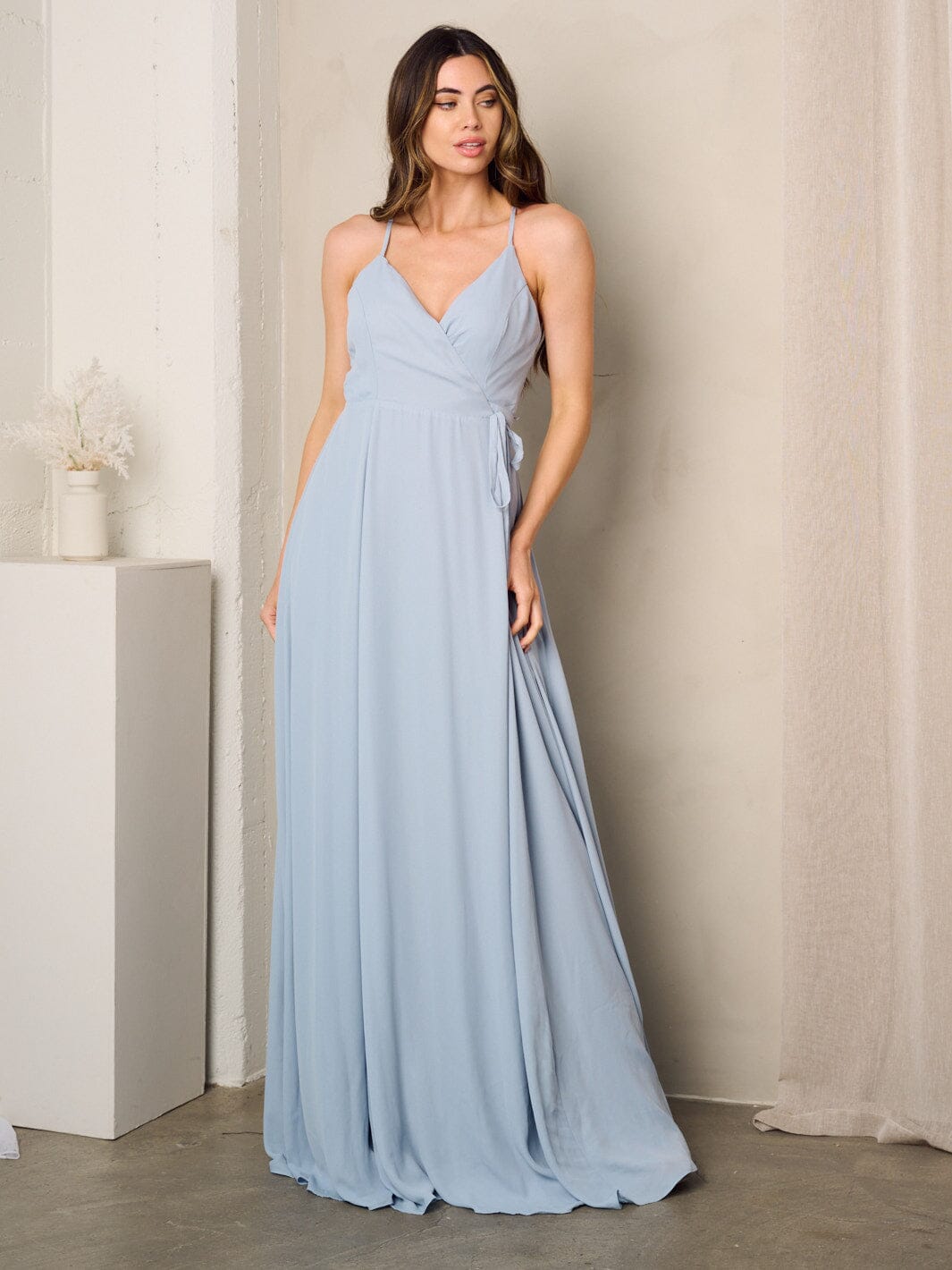 WOMEN'S SLEEVELESS SURPLICE SELF TIE MAXI DRESS