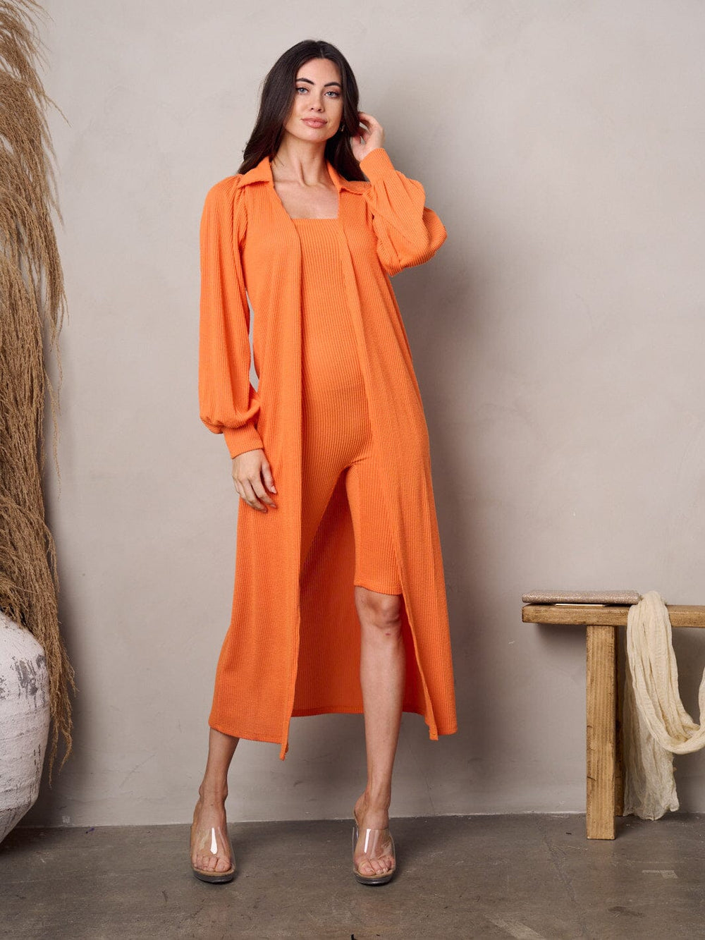 WOMEN'S SLEEVELESS ROMPER & LONG SLEEVE CARDIGAN SET