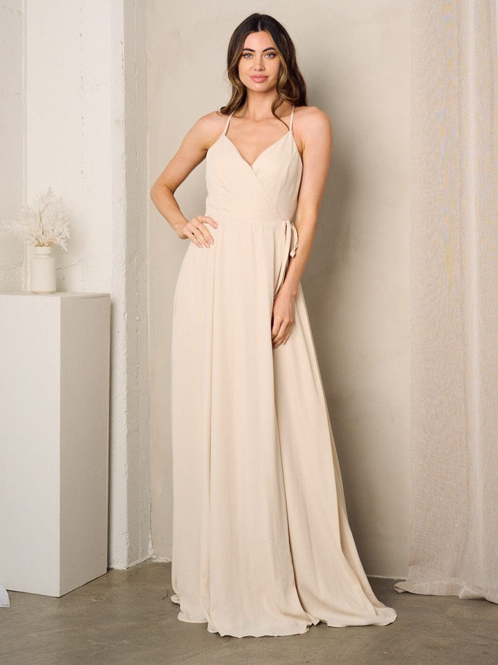 WOMEN'S SLEEVELESS SURPLICE SELF TIE MAXI DRESS
