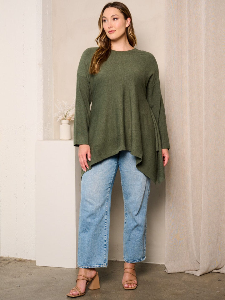 PLUS SIZE LONG SLEEVES HI-LOW TUNIC TOP