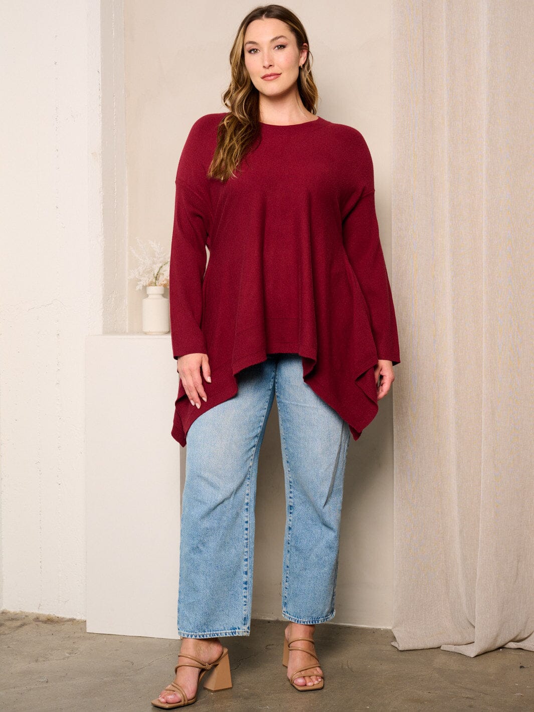 PLUS SIZE LONG SLEEVES HI-LOW TUNIC TOP