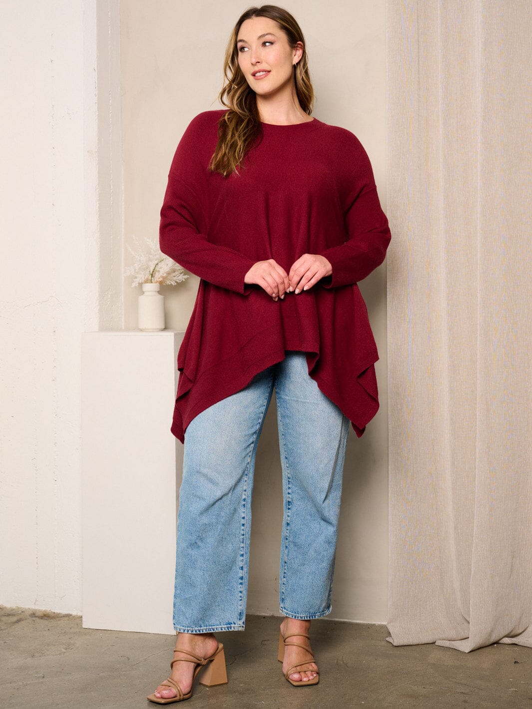 PLUS SIZE LONG SLEEVES HI-LOW TUNIC TOP