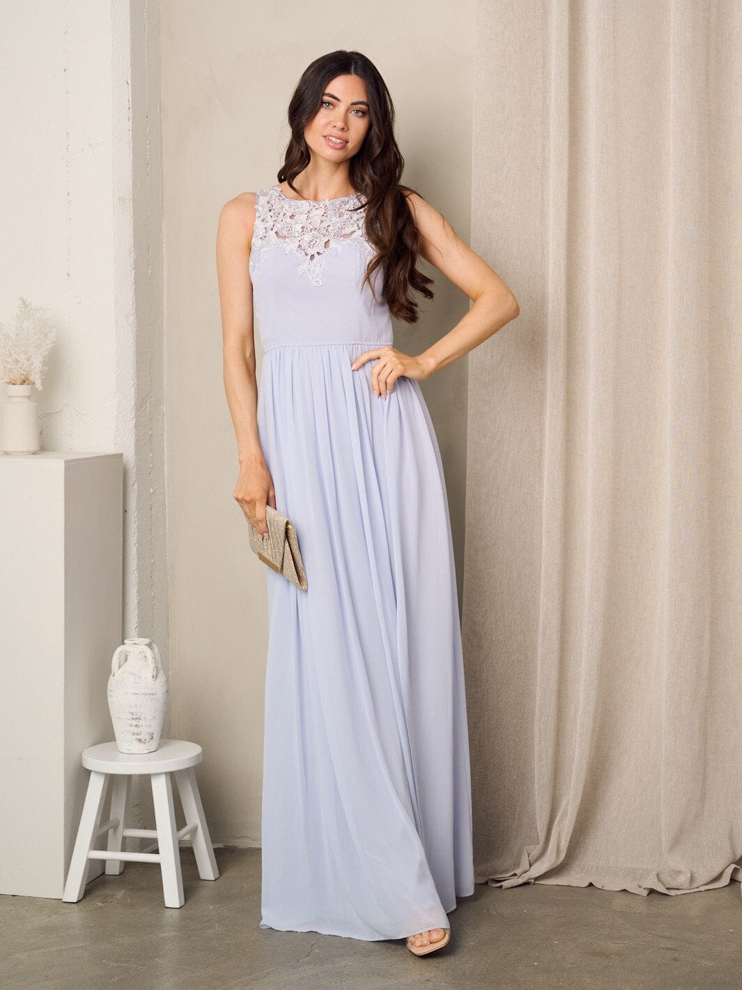 WOMEN'S SLEEVELESS FRONT SLIT DETAILED MAXI GOWN DRESS