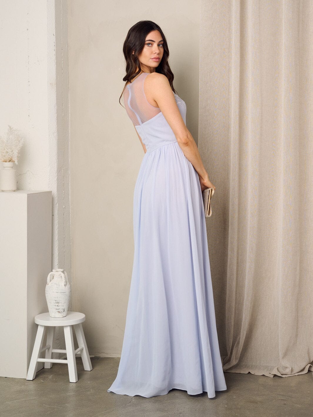 WOMEN'S SLEEVELESS FRONT SLIT DETAILED MAXI GOWN DRESS