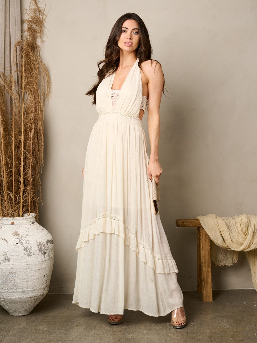 WOMEN'S SLEEVELESS V-NECK OPEN BACK MAXI DRESS