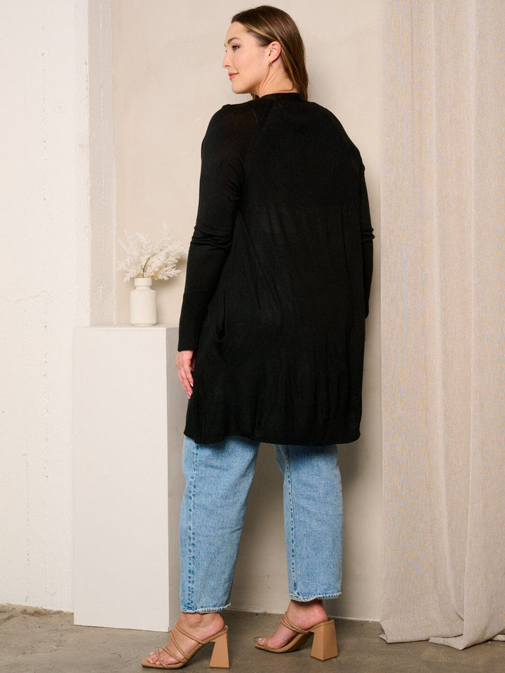 PLUS SIZE LONG SLEEVE OPEN FRONT POCKETS CARDIGAN