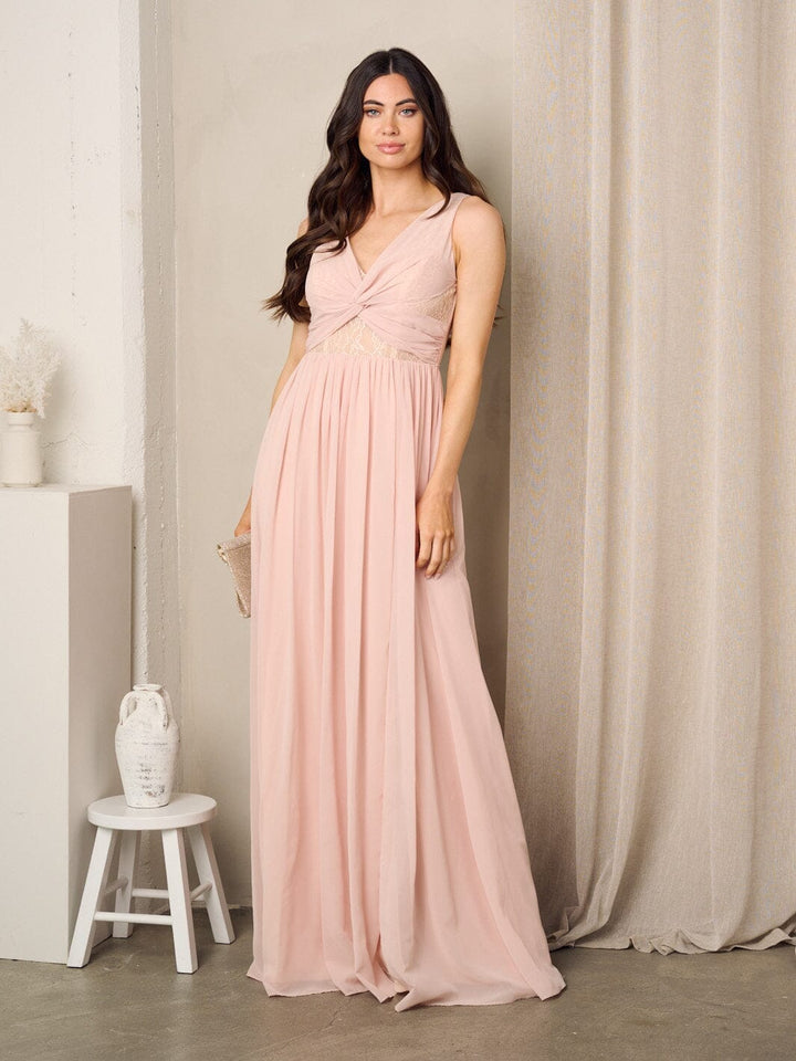 WOMEN'S SLEEVELESS LACE FRONT TWIST MAXI GOWN DRESS