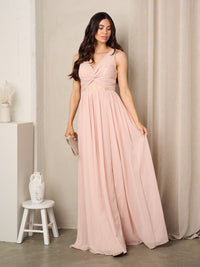 WOMEN'S SLEEVELESS LACE FRONT TWIST MAXI GOWN DRESS