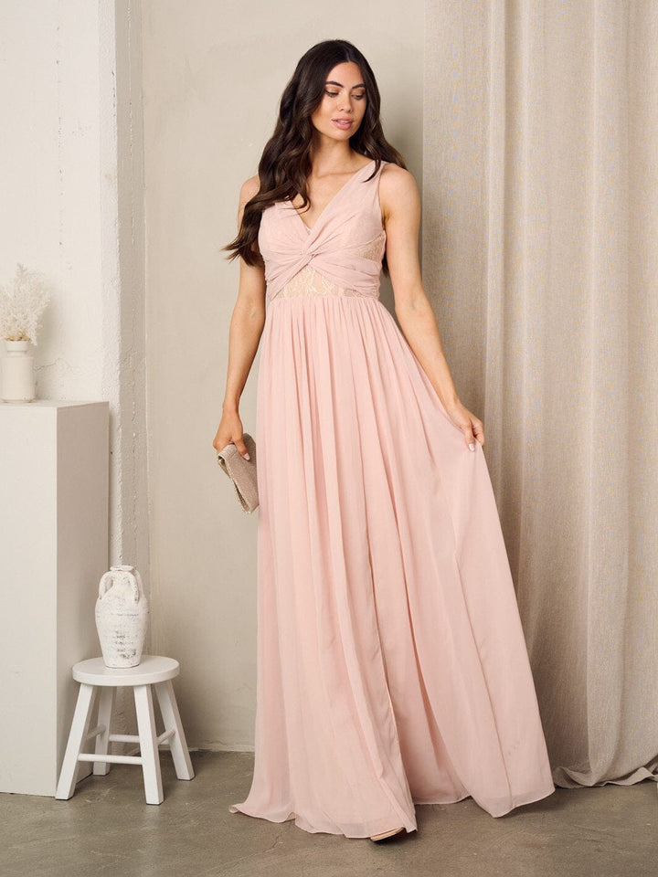 WOMEN'S SLEEVELESS LACE FRONT TWIST MAXI GOWN DRESS