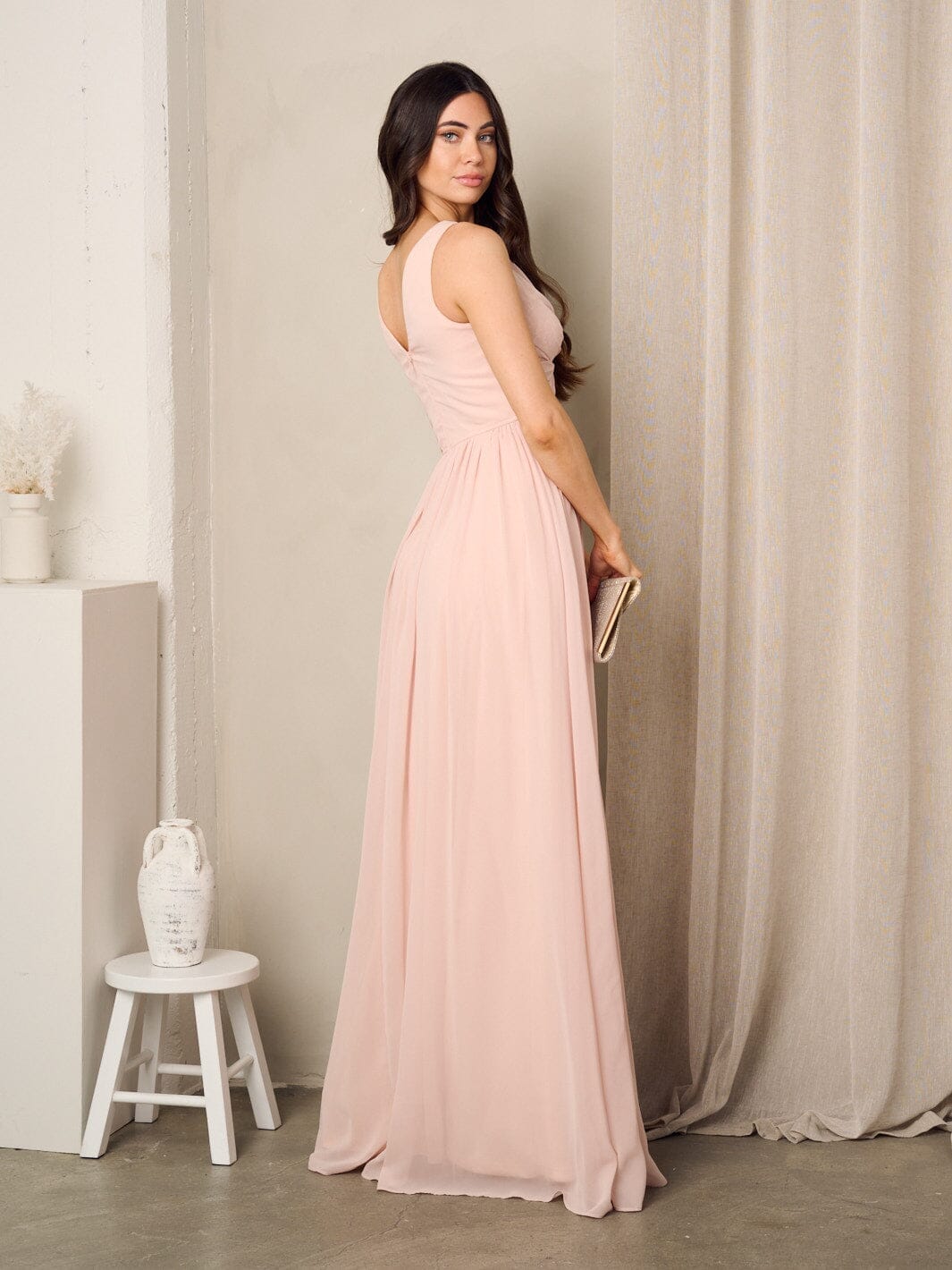 WOMEN'S SLEEVELESS LACE FRONT TWIST MAXI GOWN DRESS