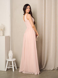 WOMEN'S SLEEVELESS LACE FRONT TWIST MAXI GOWN DRESS