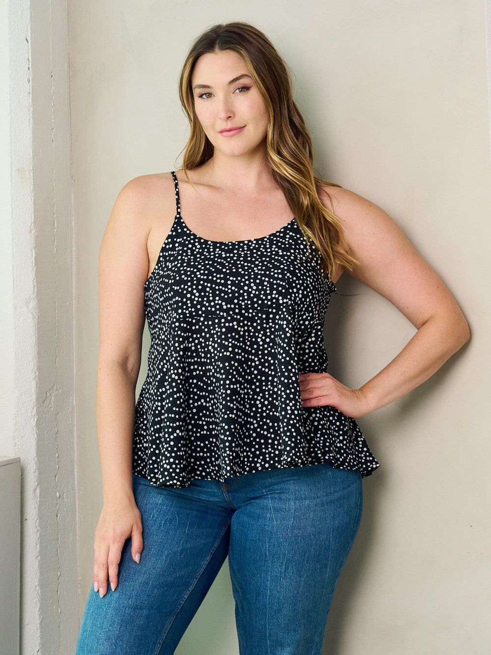 PLUS SIZE SLEEVELESS POLKA DOTS TUNIC TANK TOP