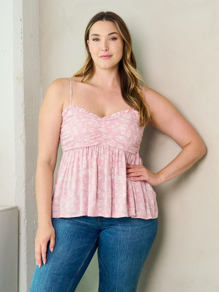PLUS SIZE SLEEVELESS SMOCK PLEPLUM FLORAL TANK TOP
