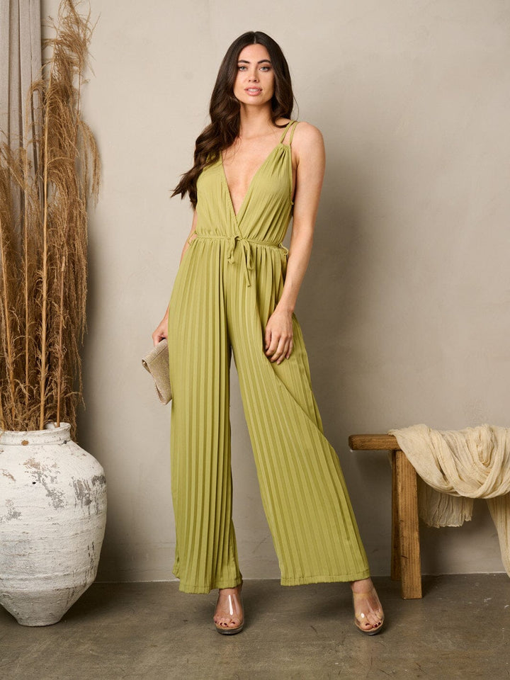 WOMEN'S SLEEVELESS V-NECK PLEATED JUMPSUIT