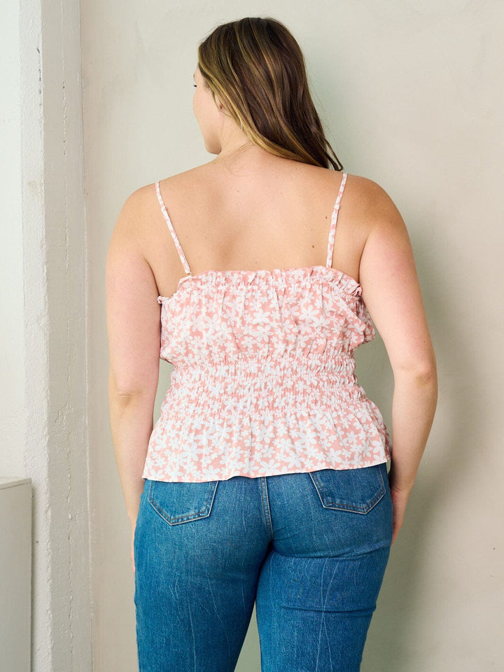 PLUS SIZE SLEEVELESS PLEPLUM FLORAL TANK TOP