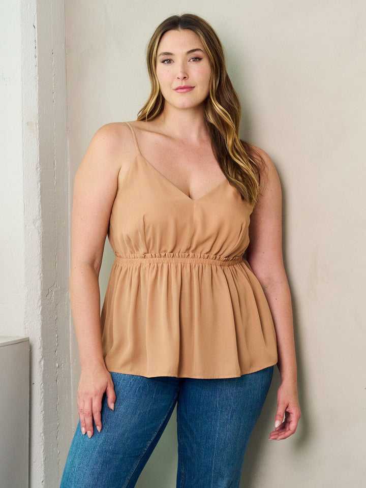 PLUS SIZE SLEEVELESS V-NECK ELASTIC WAIST PEPLUM TANK TOP