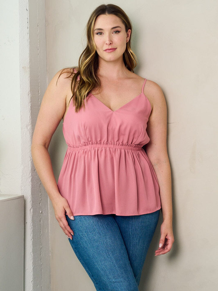 PLUS SIZE SLEEVELESS V-NECK ELASTIC WAIST PEPLUM TANK TOP