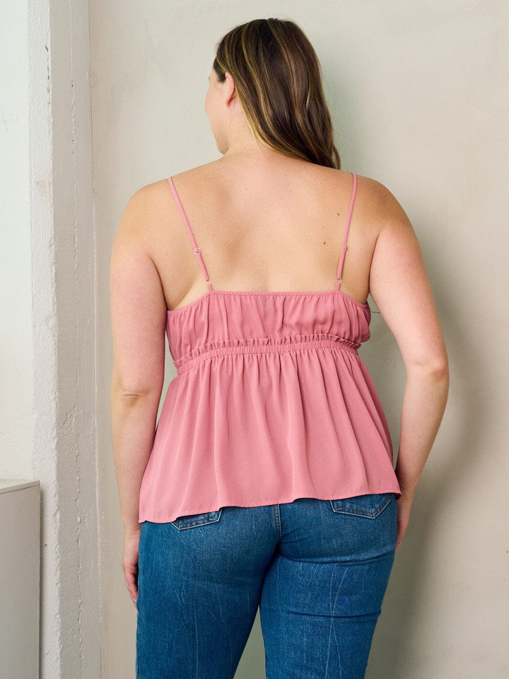 PLUS SIZE SLEEVELESS V-NECK ELASTIC WAIST PEPLUM TANK TOP