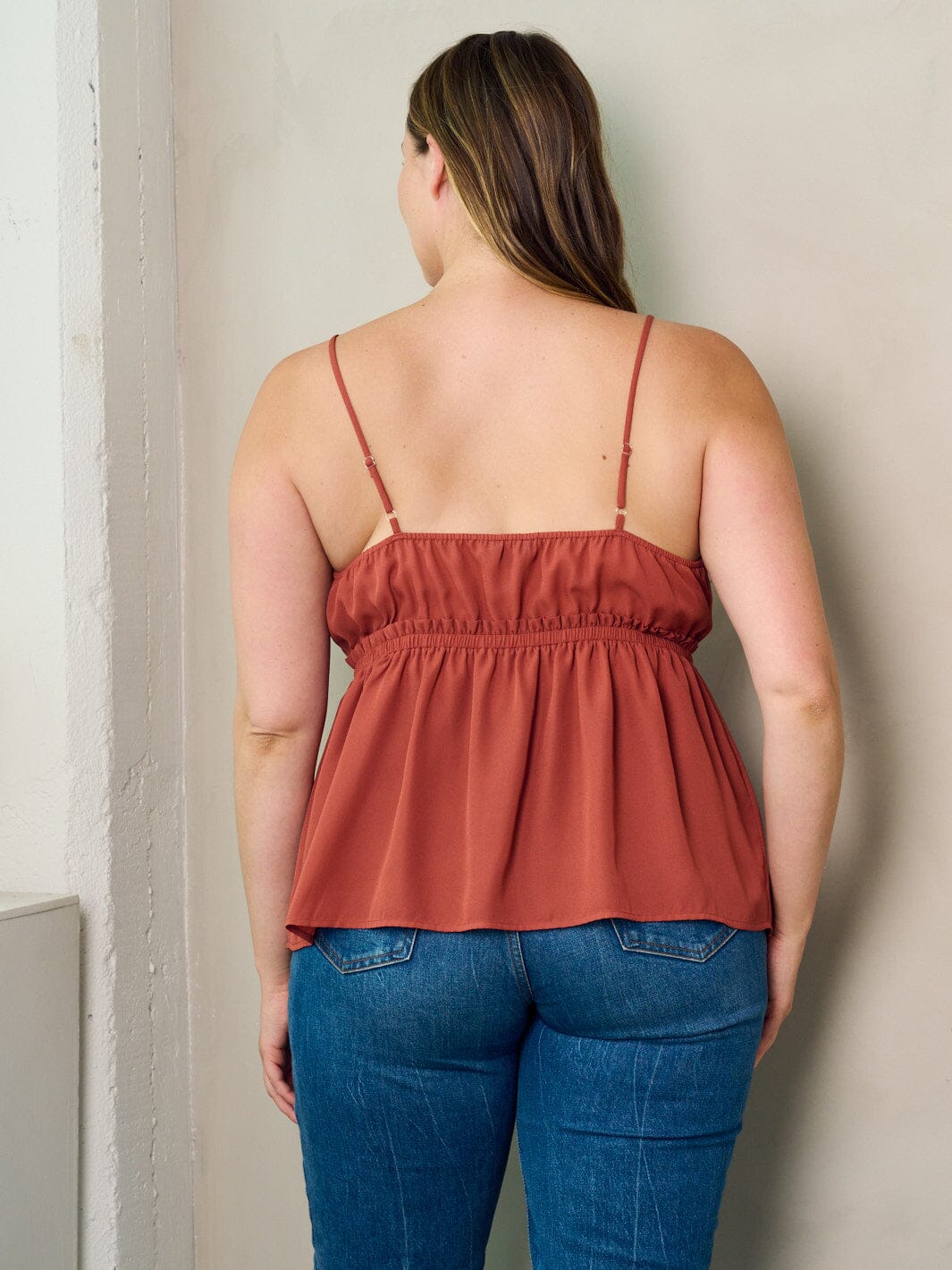 PLUS SIZE SLEEVELESS V-NECK ELASTIC WAIST PEPLUM TANK TOP