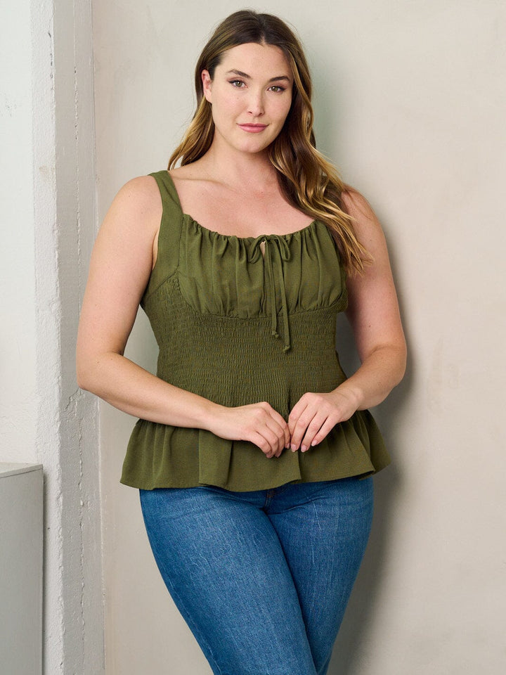 PLUS SIZE SLEEVELESS SMOCK PLEPLUM TANK TOP