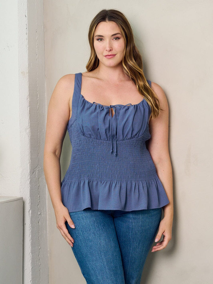 PLUS SIZE SLEEVELESS SMOCK PLEPLUM TANK TOP