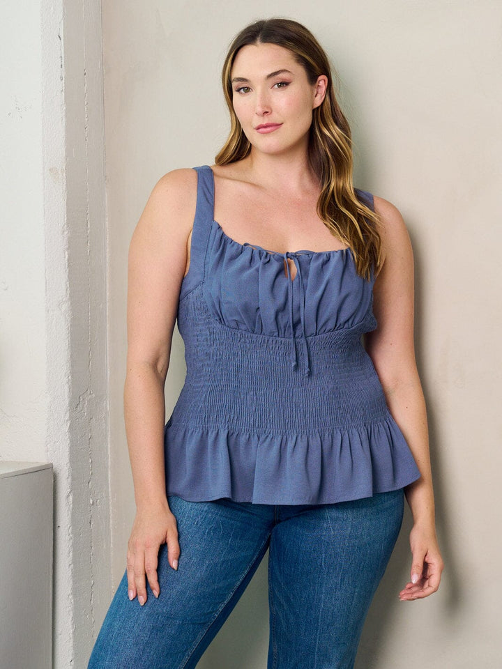 PLUS SIZE SLEEVELESS SMOCK PLEPLUM TANK TOP
